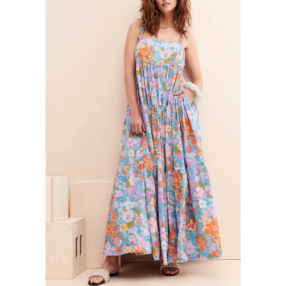 Free People Park Slope Maxi Dress in Bluebell Combo  Size XS